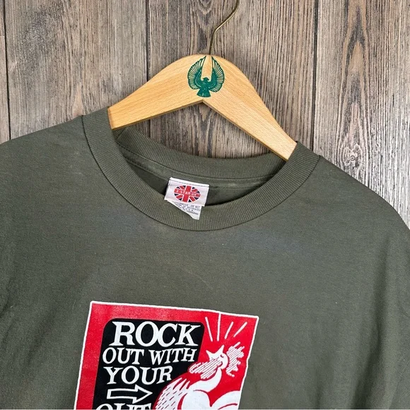 Vintage 3 Star UK Rock Out Funny Tee Chicken Adult Size XL Green - Picture 6 of 8